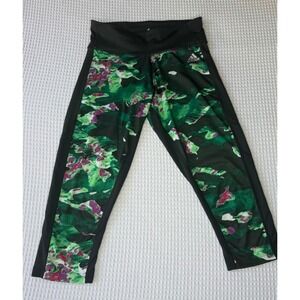 Adidas Womens Climalite Cropped Leggings Green Purple Camo Print Size Small